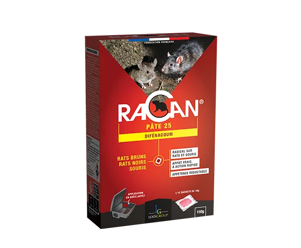 Aurodil Racan Pâte 25 mort aux rats boîte 150g difénacoum