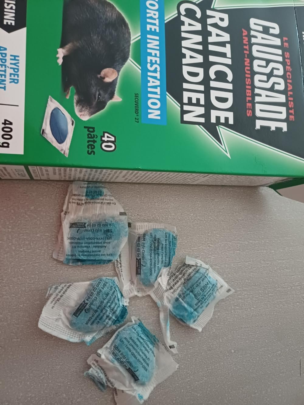 Caussade Raticide Canadien pâte anti-rats 40 appâts 400g