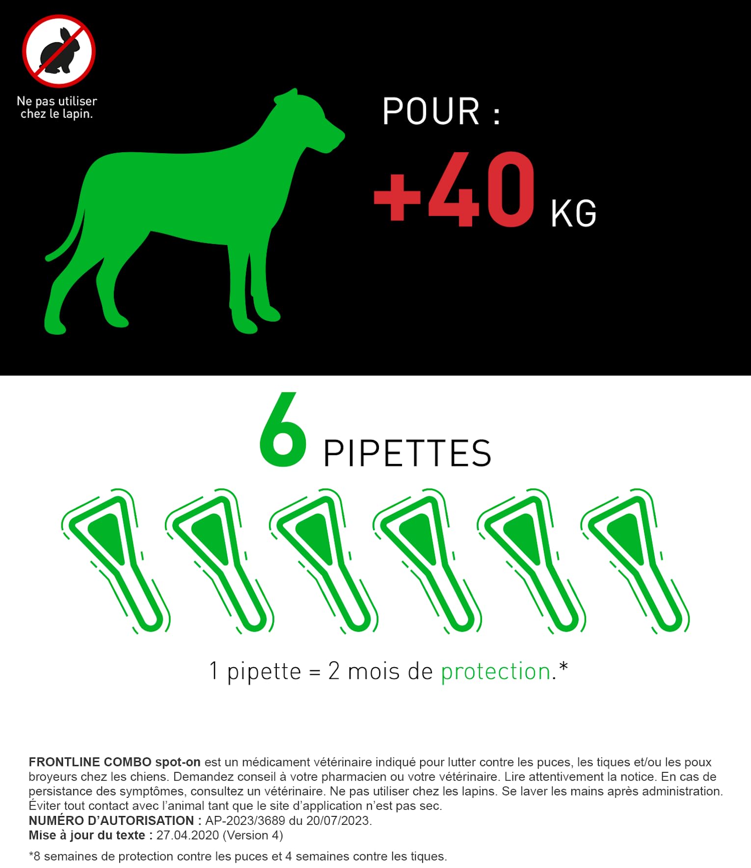 Frontline Combo Chien +40 kg anti-puces 6 pipettes