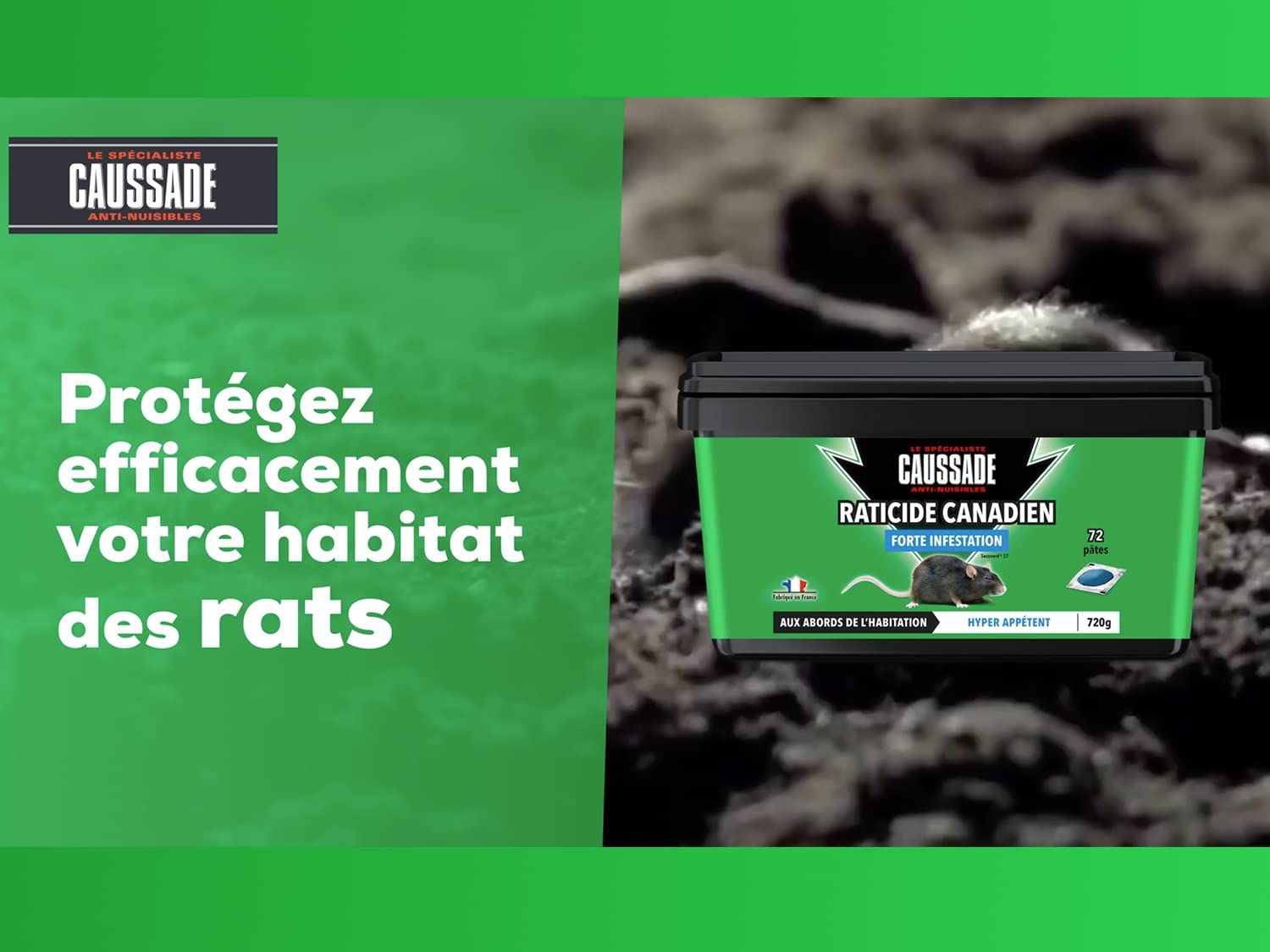 Caussade Raticide Canadien pâtes anti-rats 72 appâts 720 g