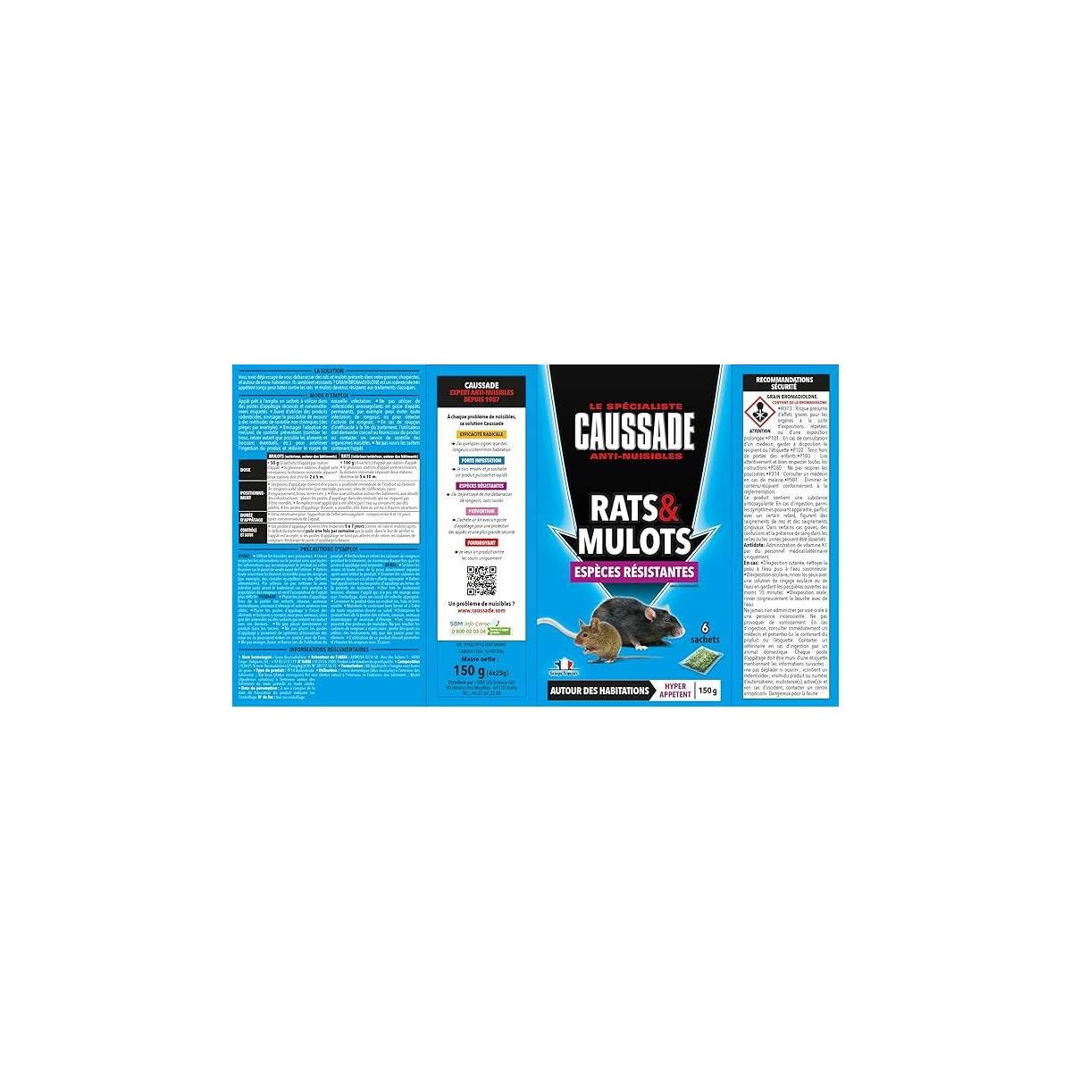 Caussade Anti-Rats & Mulots CARMUC150N raticide céréales 150g résistants