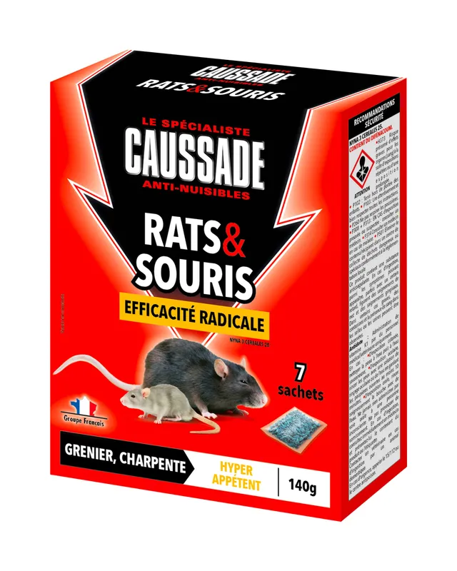 Caussade appât céréales rats souris 7 sachets 140 g action 1ère prise