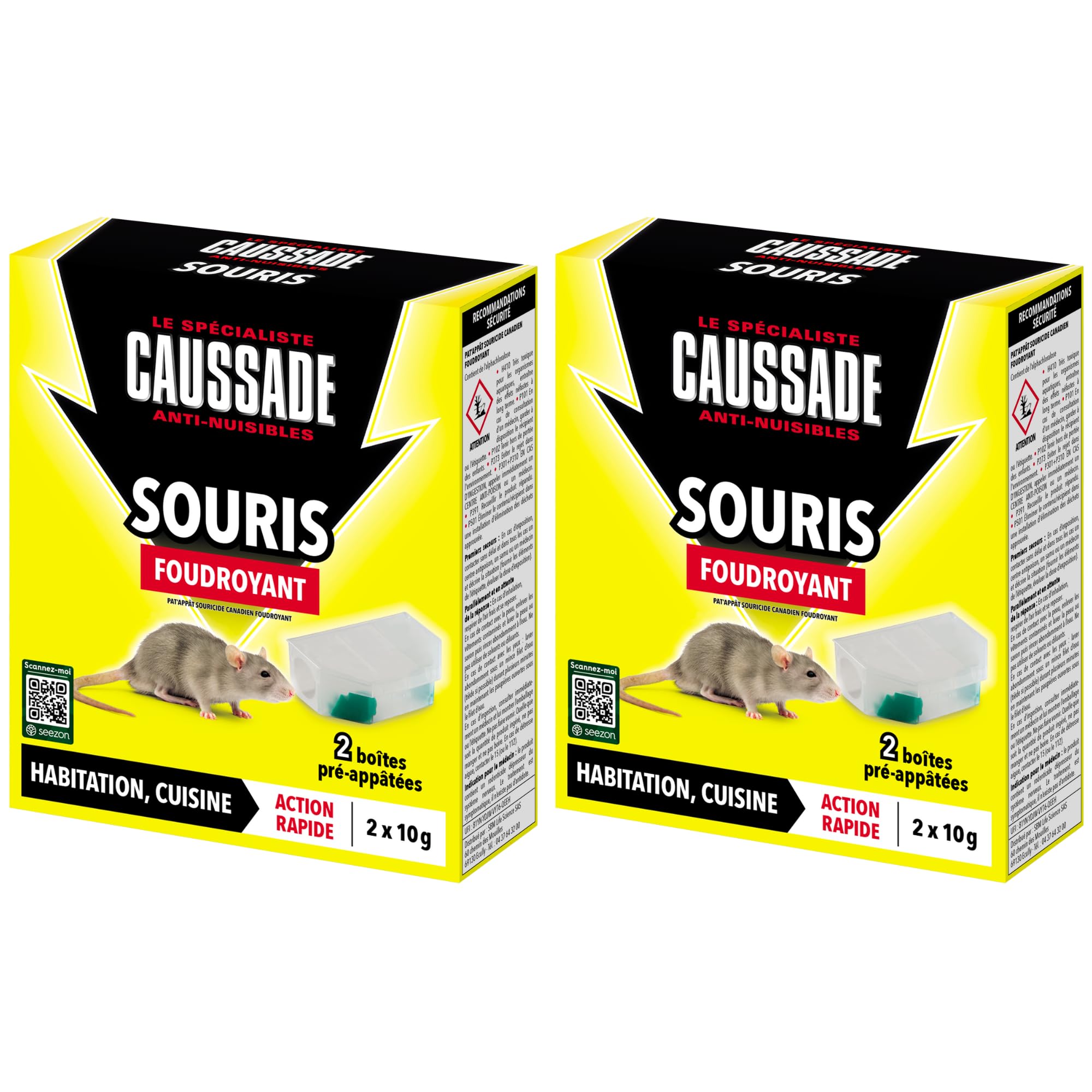 Caussade Anti-Souris 2 boîtes pré-appâtées raticide 20g foudroyant