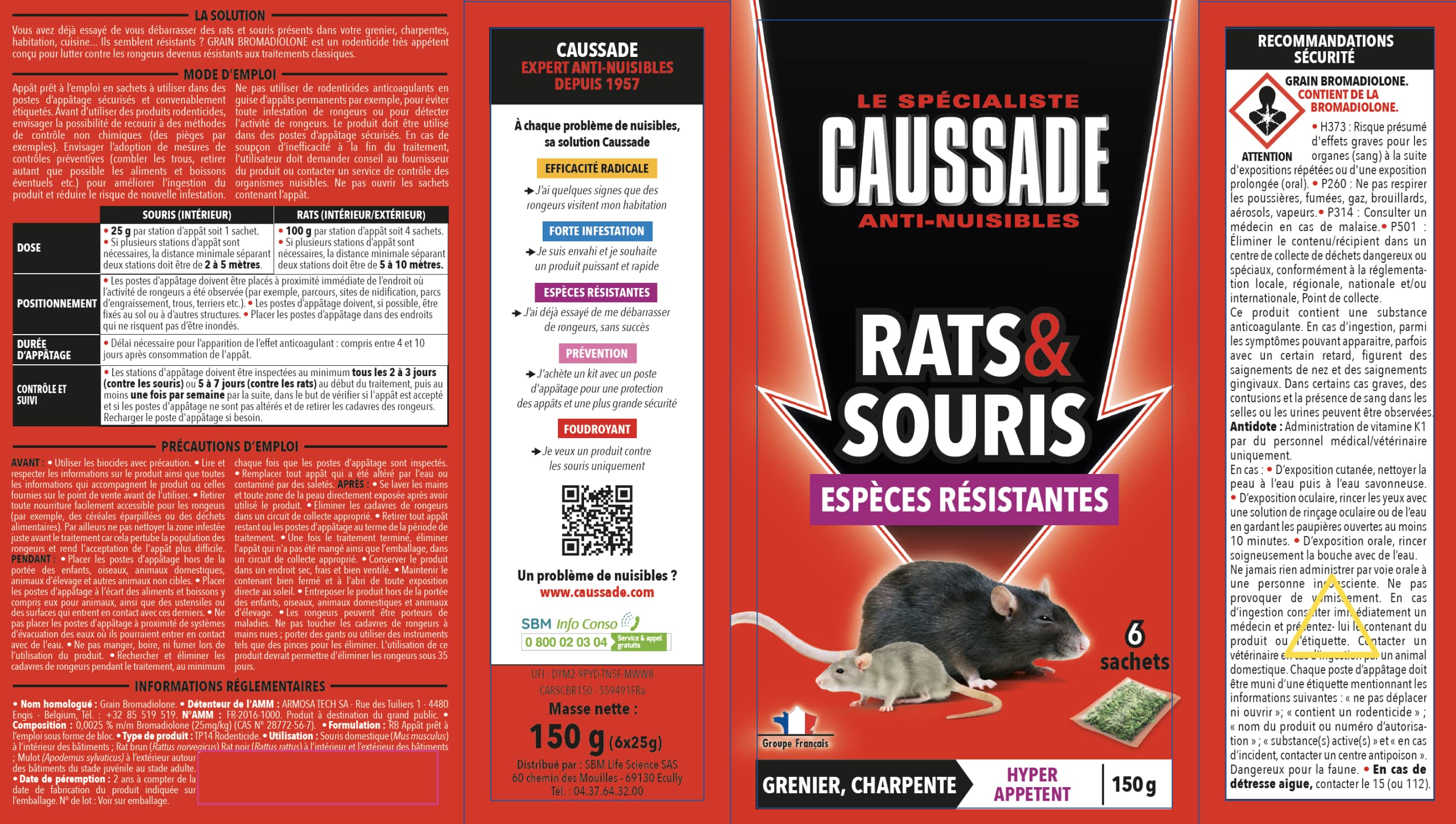 Caussade Anti-Rats & Souris CARSCBR150 raticide céréales 150g résistants
