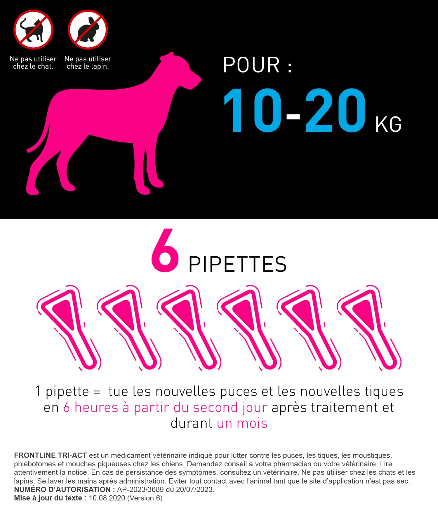 Frontline Tri-Act M pipettes chien 10-20 kg 6 pipettes 5 parasites