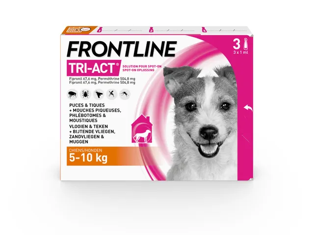Frontline Tri-Act S pipettes chien 5-10 kg 3 pipettes 5 parasites