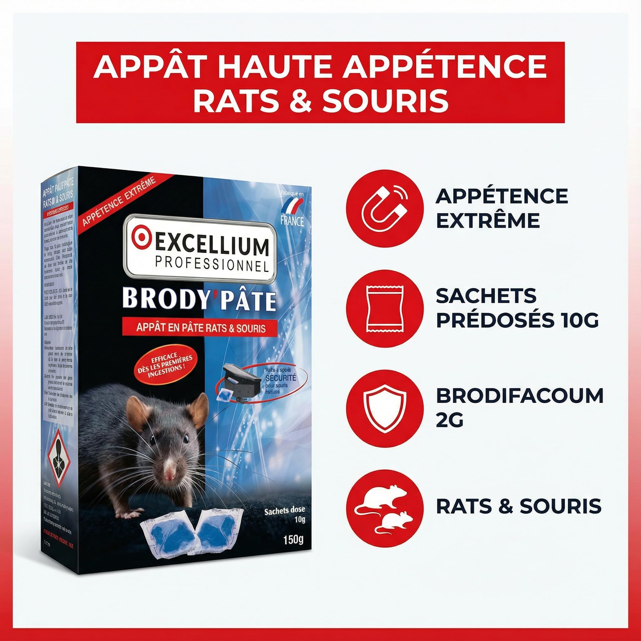 Excellium Brody’Pâte appât rats souris 150g poste inclus