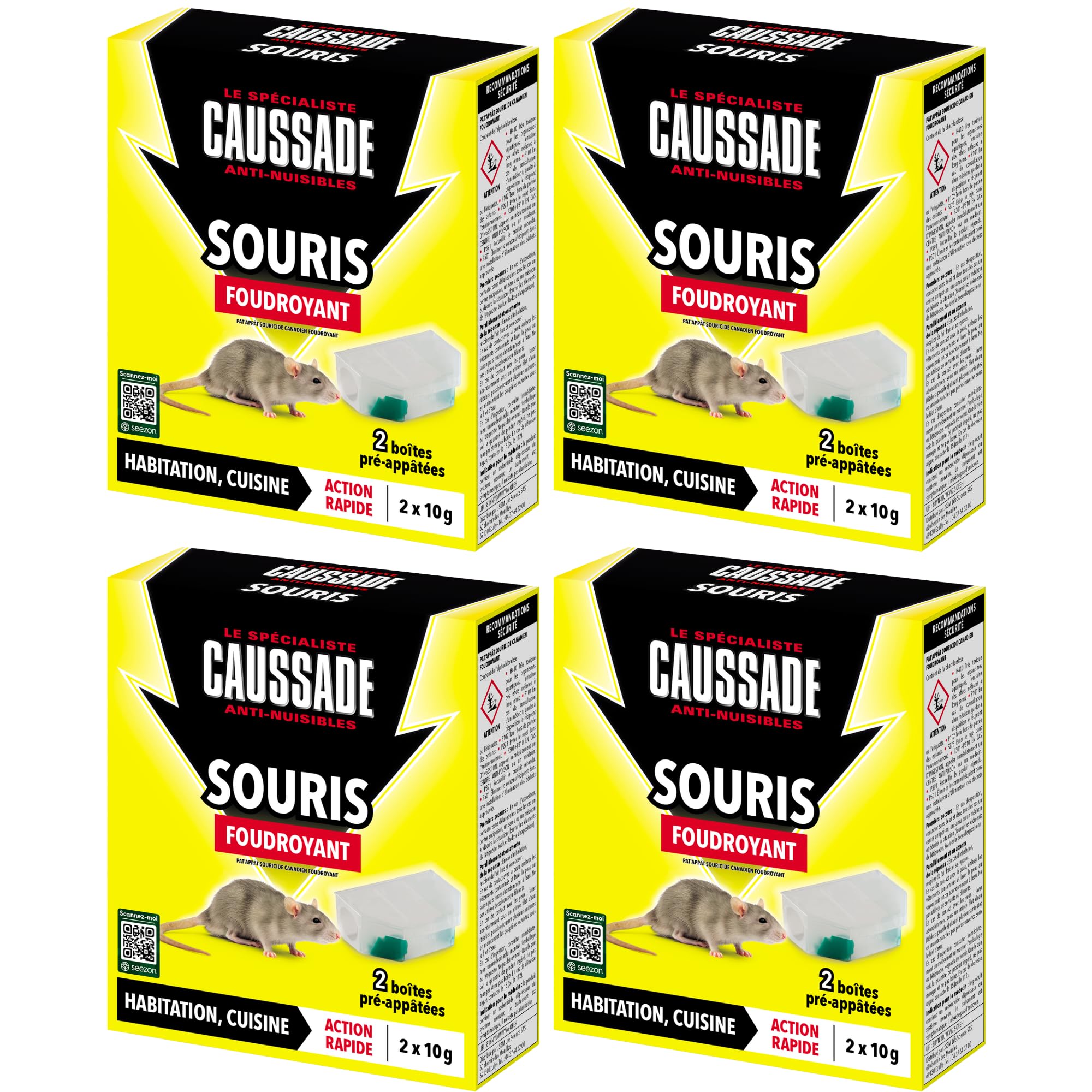 Caussade Anti-Souris 2 boîtes pré-appâtées raticide 20g foudroyant