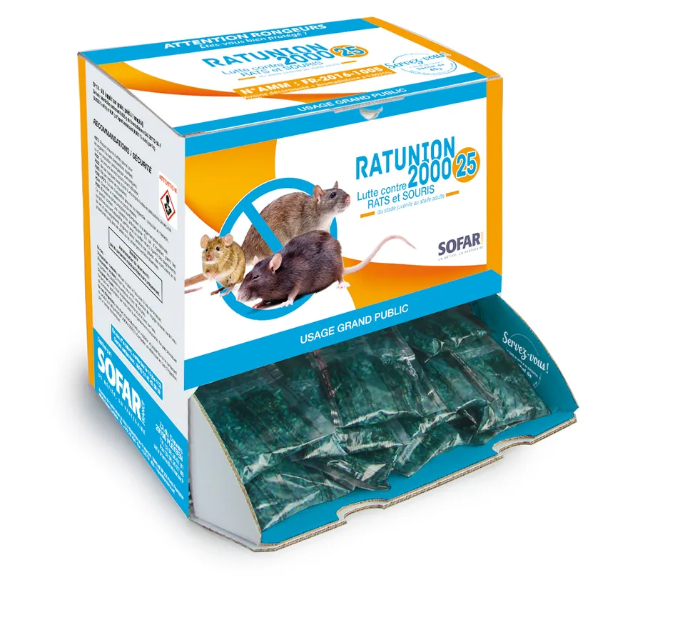 Ratunion 2000 25 raticide avoine décortiquée sachet 40g
