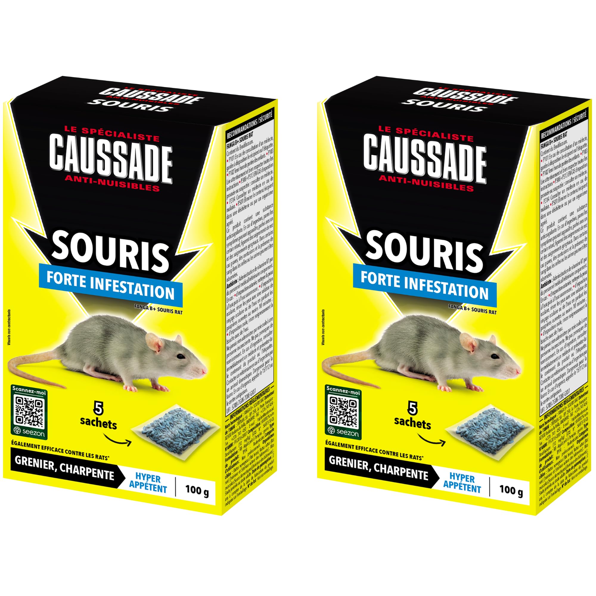 Caussade Anti-Souris souricide 5 sachets 100 g céréales infestation