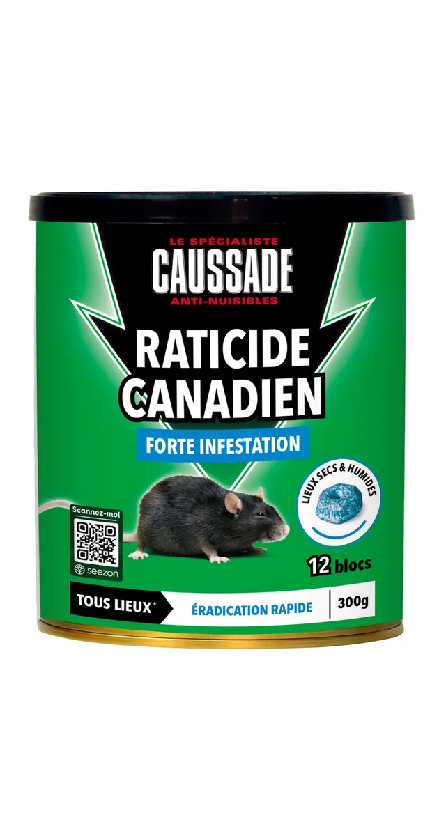 Caussade Raticide Canadien 12 blocs flocoumafen raticide 300g rats