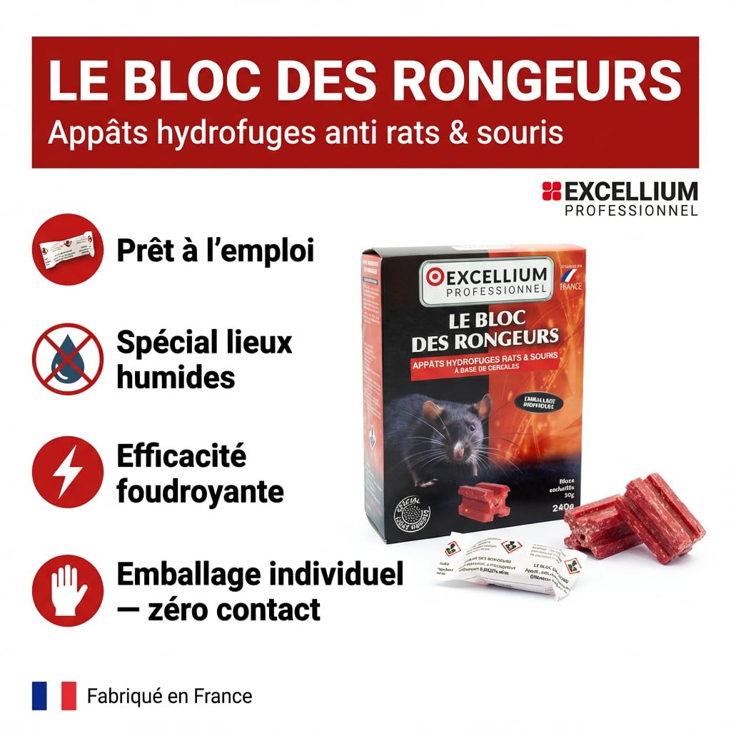 Excellium bloc appâts anti-rats souris 240 g hydrofuge