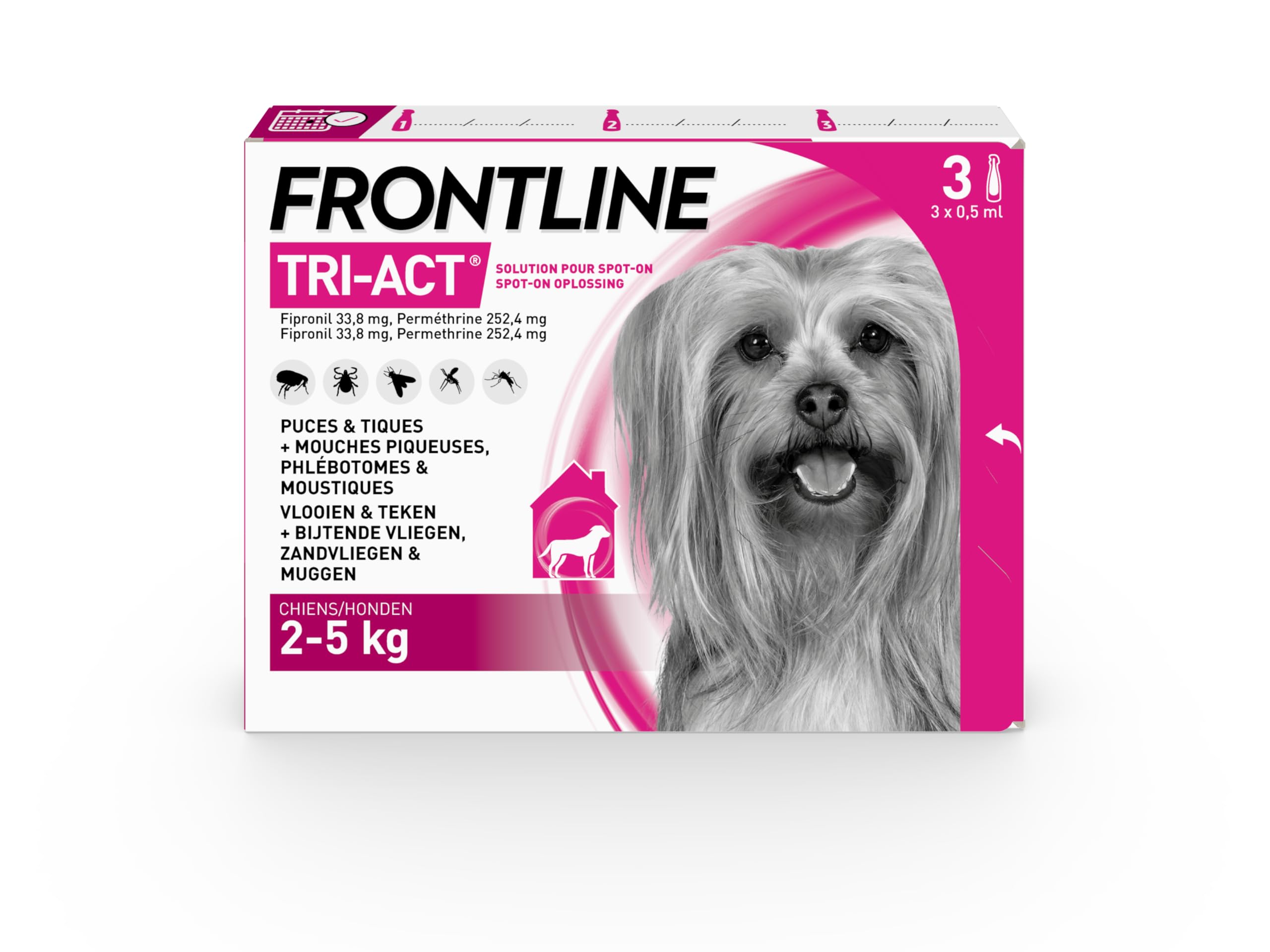 Frontline Tri-Act Chien XS antiparasitaire 2-5 kg 3 pipettes puces