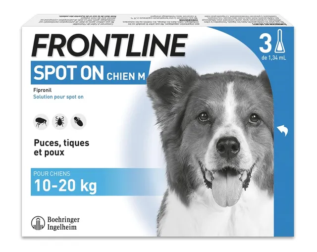 Frontline Spot-on Chien M antiparasitaire 3 pipettes 10-20 kg