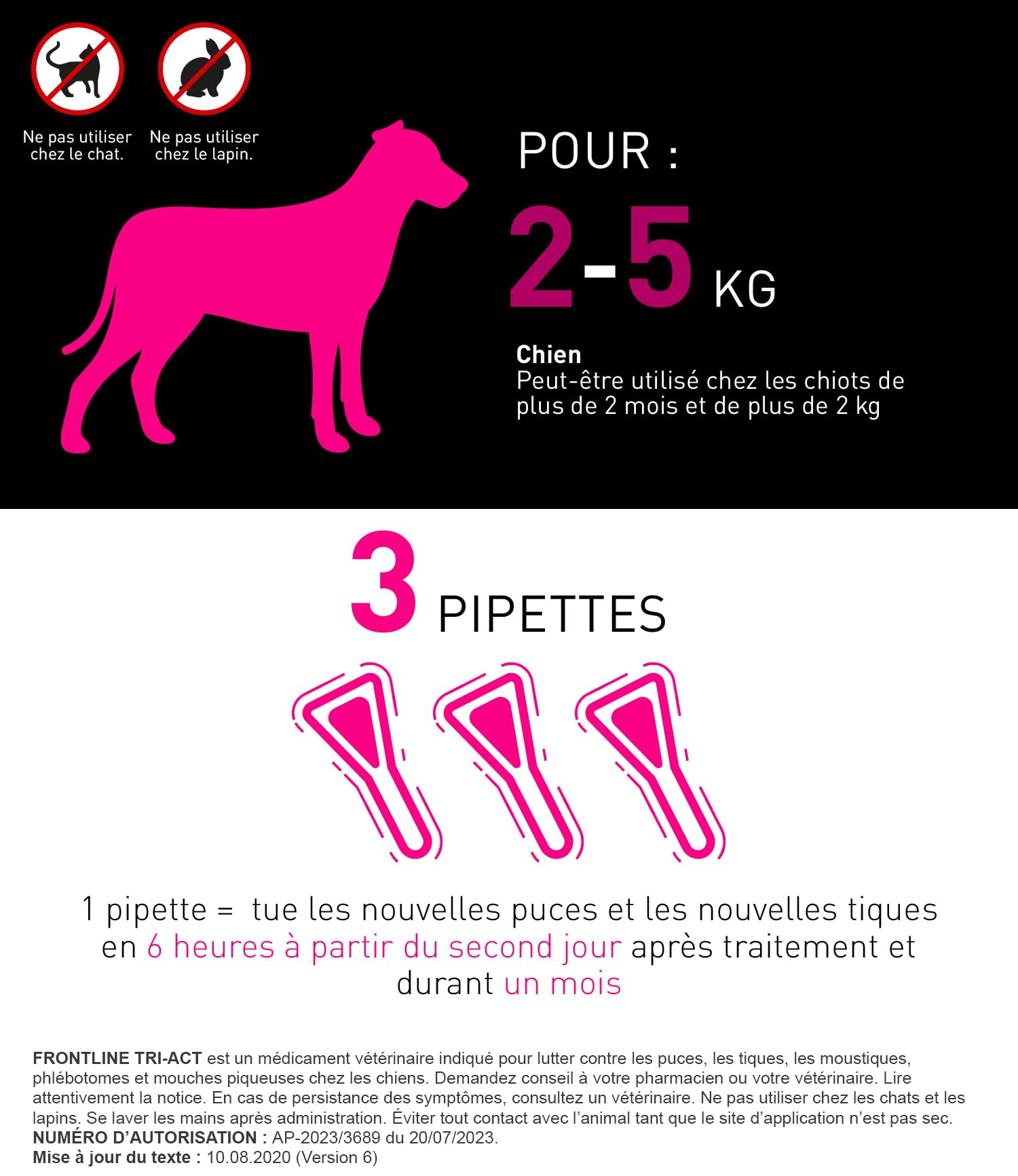 Frontline Tri-Act Chien XS antiparasitaire 2-5 kg 3 pipettes puces