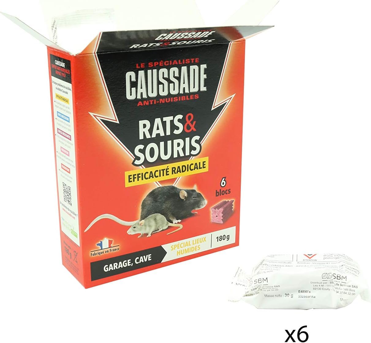 Caussade anti-rats et souris blocs 6 appâts 180 g
