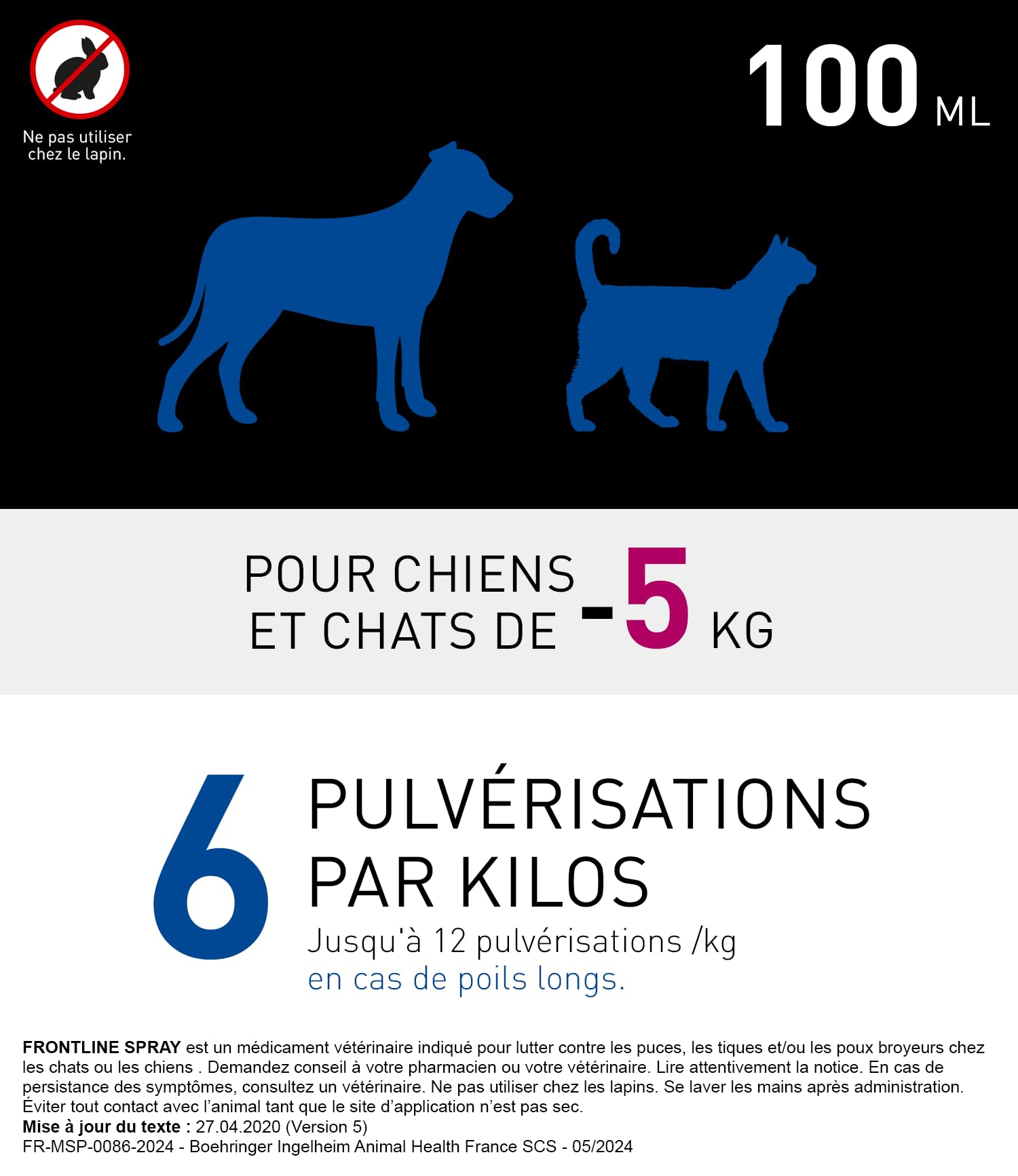 Frontline Spray antiparasitaire chien chat 100ml puces tiques