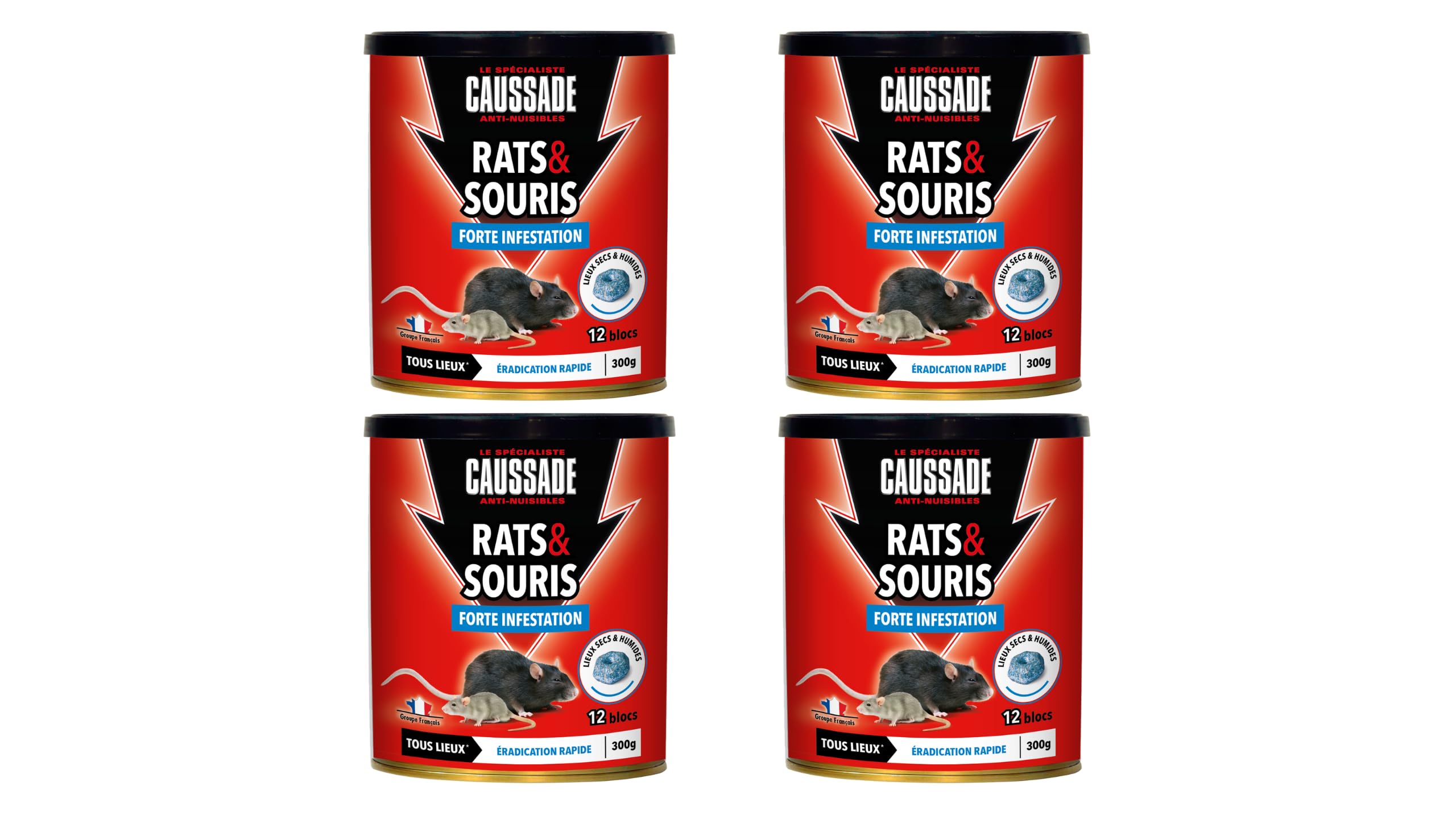 Caussade blocs pâte rats souris 12 blocs 300 g flocoumafen