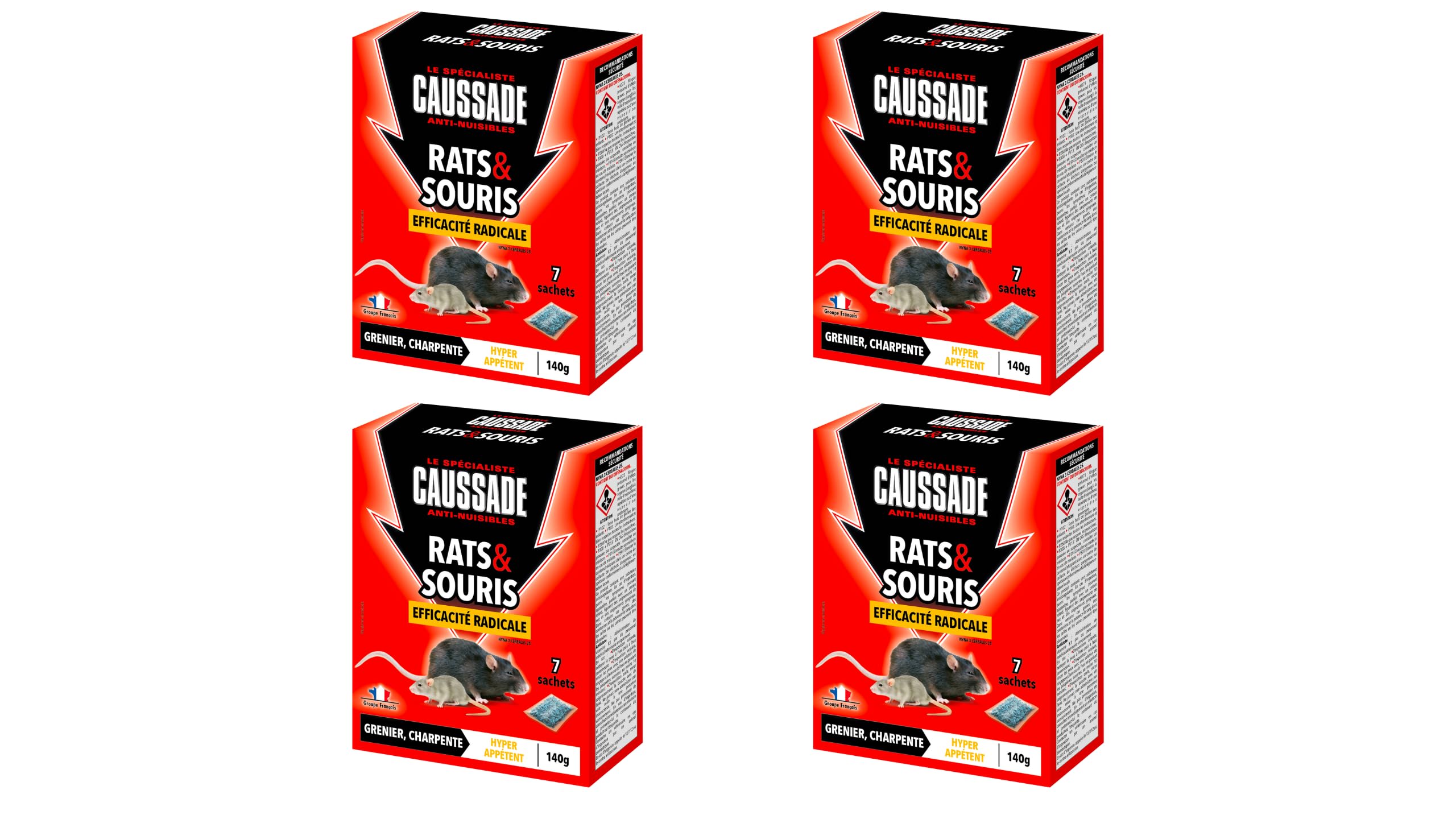 Caussade appât céréales rats souris 7 sachets 140 g action 1ère prise