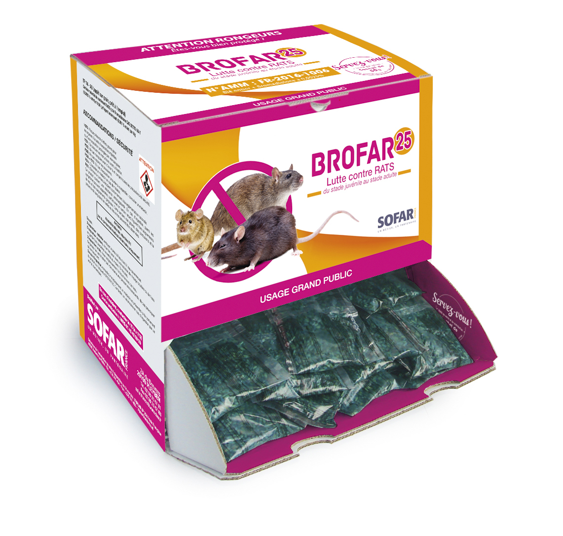 Ratunion 2000 Brofar 25 raticide blé sachet 50g