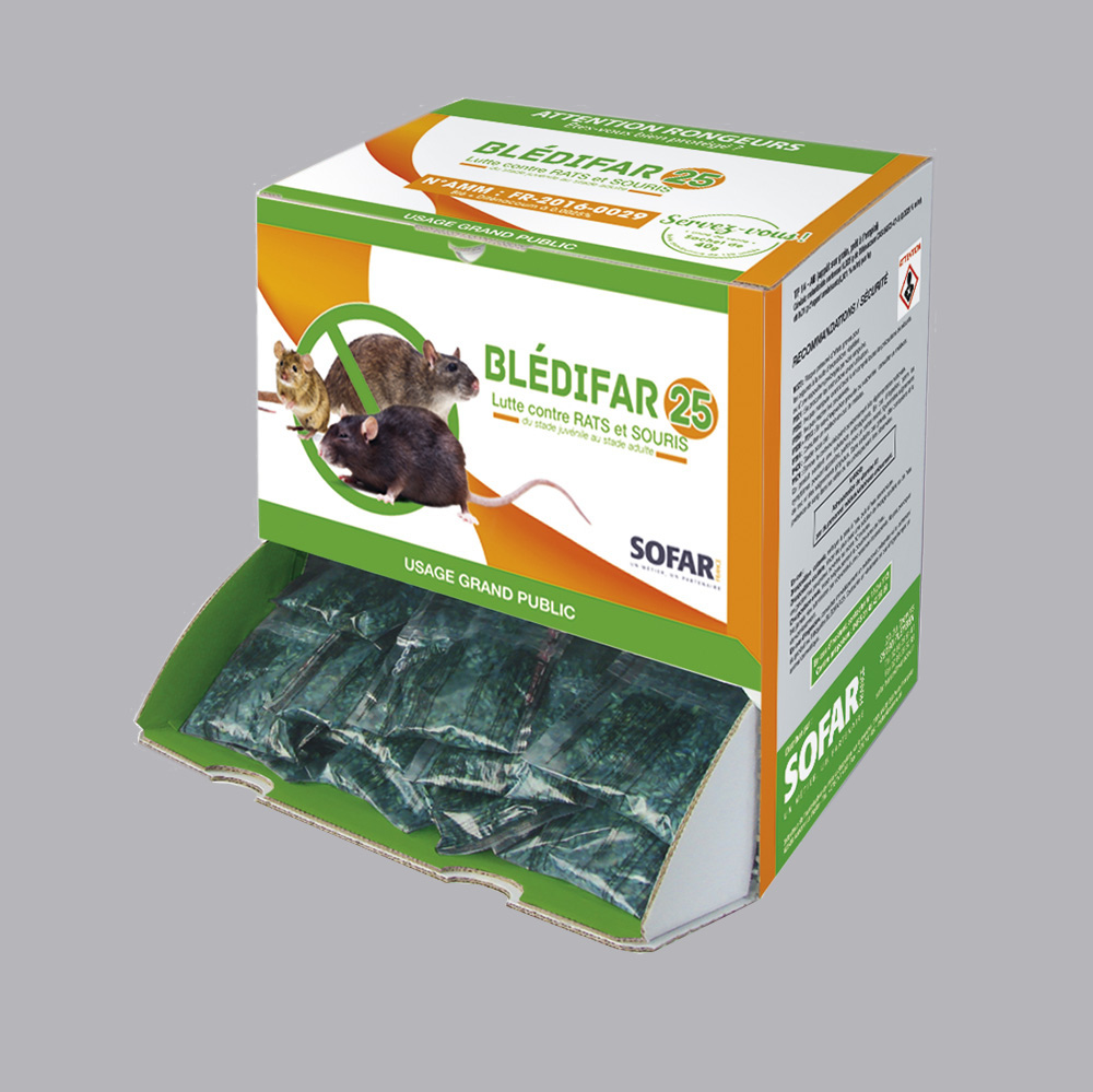 Ratunion 2000 Bledifar 25 blé mondé raticide sachet 40g