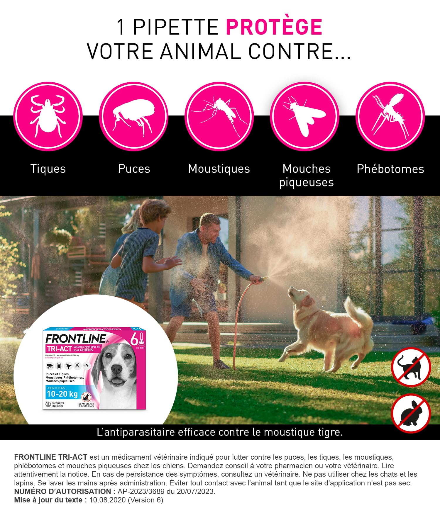 Frontline Tri-Act M pipettes chien 10-20 kg 6 pipettes 5 parasites