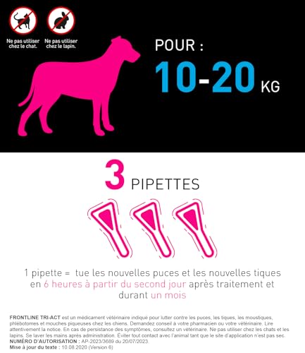 Frontline Tri-Act Chien M 10-20 kg antiparasitaire 3 pipettes 5 parasites