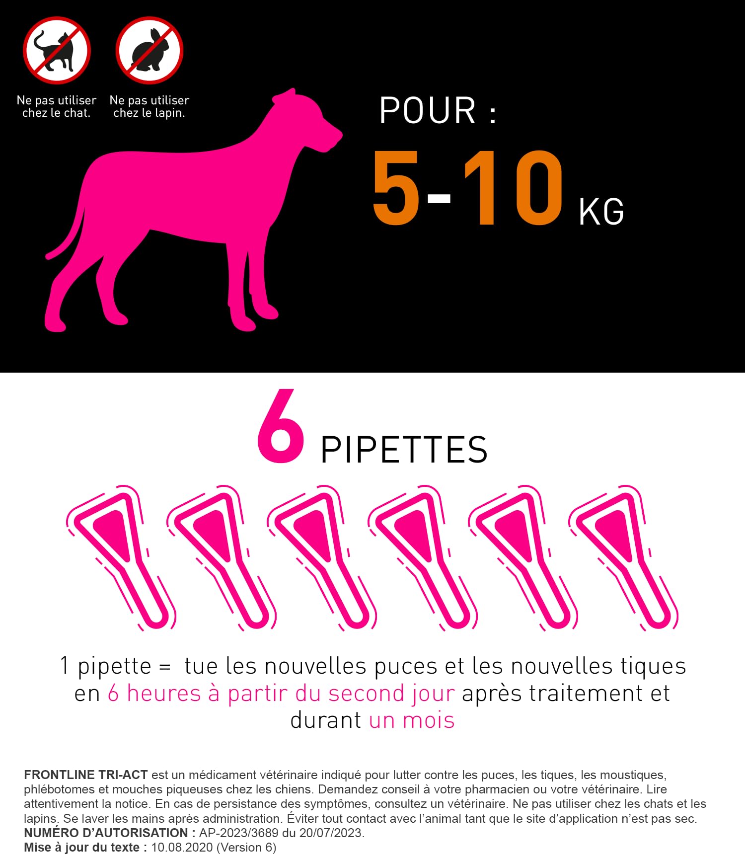 Frontline Tri-Act S pipettes chien 5-10 kg 6 pipettes 5 parasites