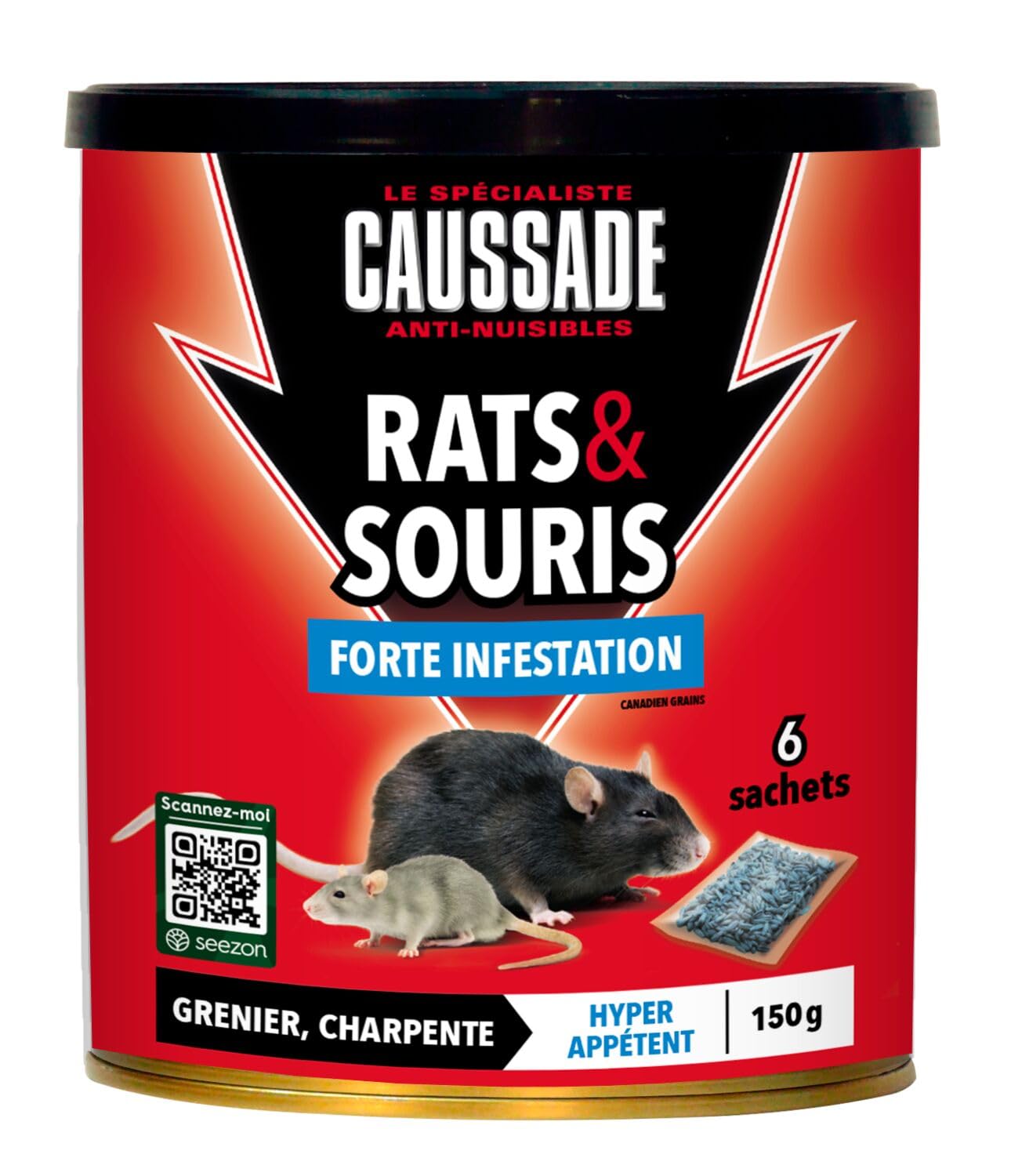Caussade Anti-Rats & Souris CARSC150N raticide céréales 150g forte