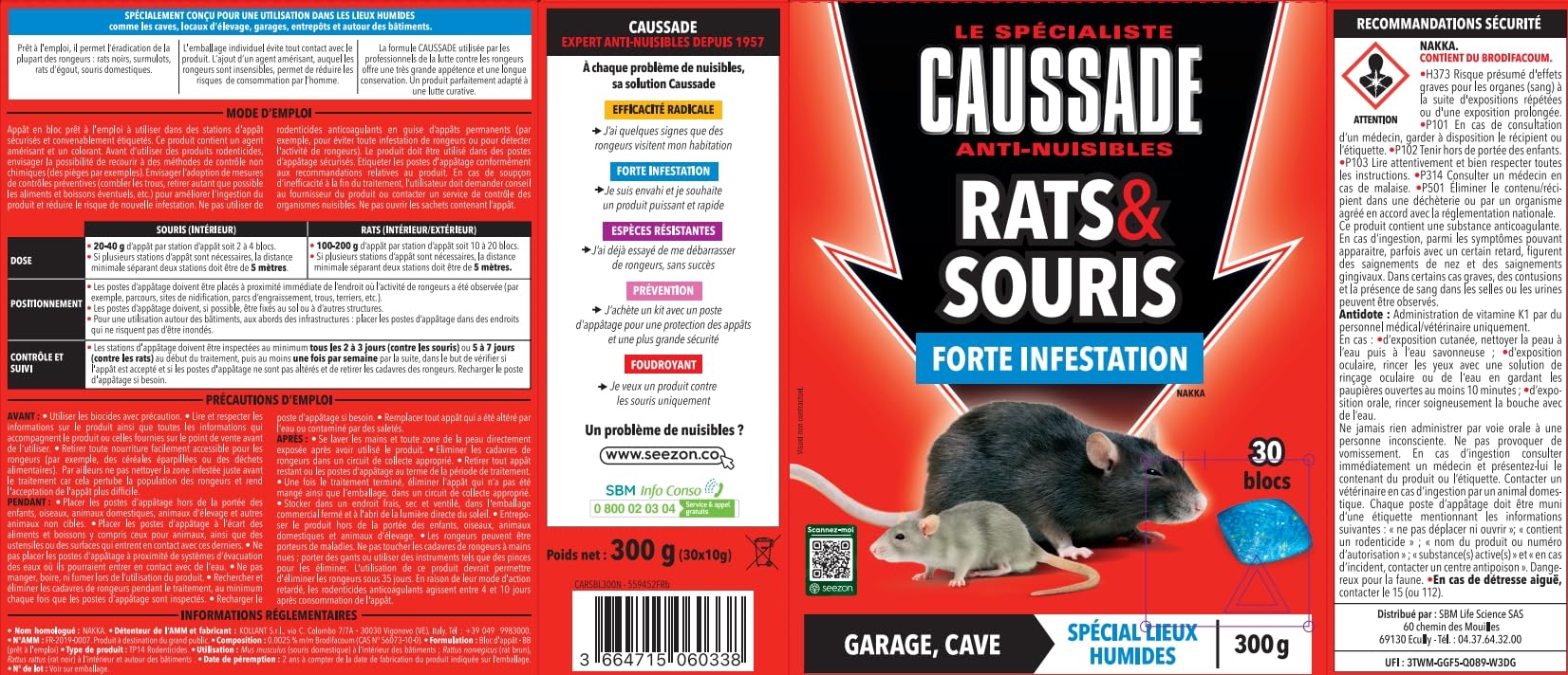 Caussade Anti-Rats Souris 10 blocs appât 300 g humide