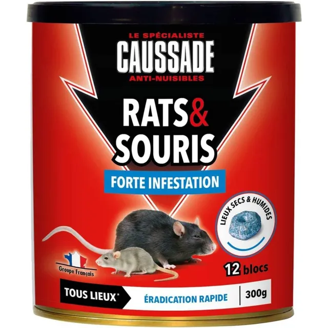 Caussade blocs pâte rats souris 12 blocs 300 g flocoumafen