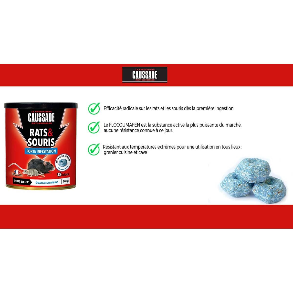 Caussade blocs pâte rats souris 12 blocs 300 g flocoumafen