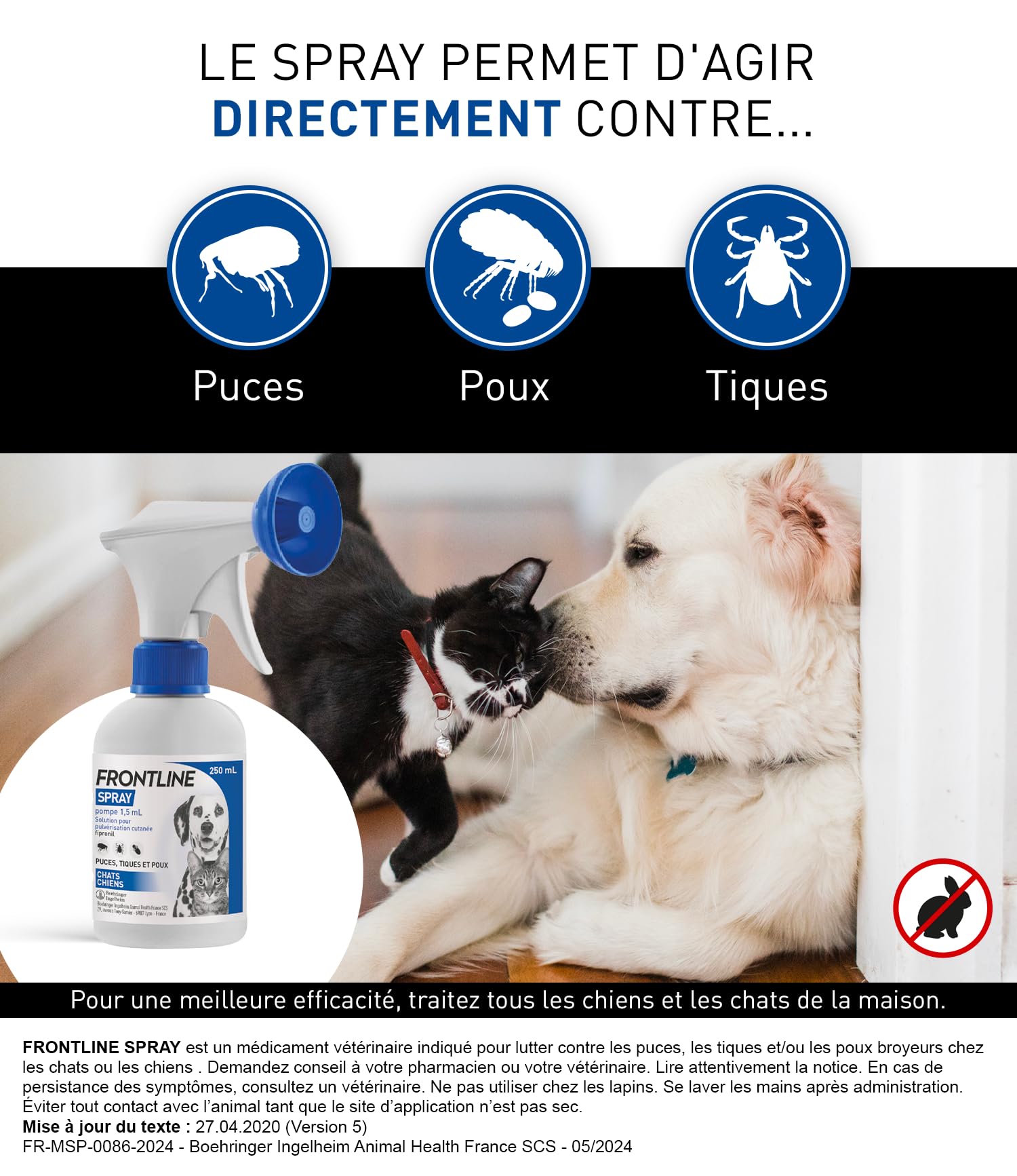 Frontline Spray antiparasitaire chien-chat 100ml infestation massive