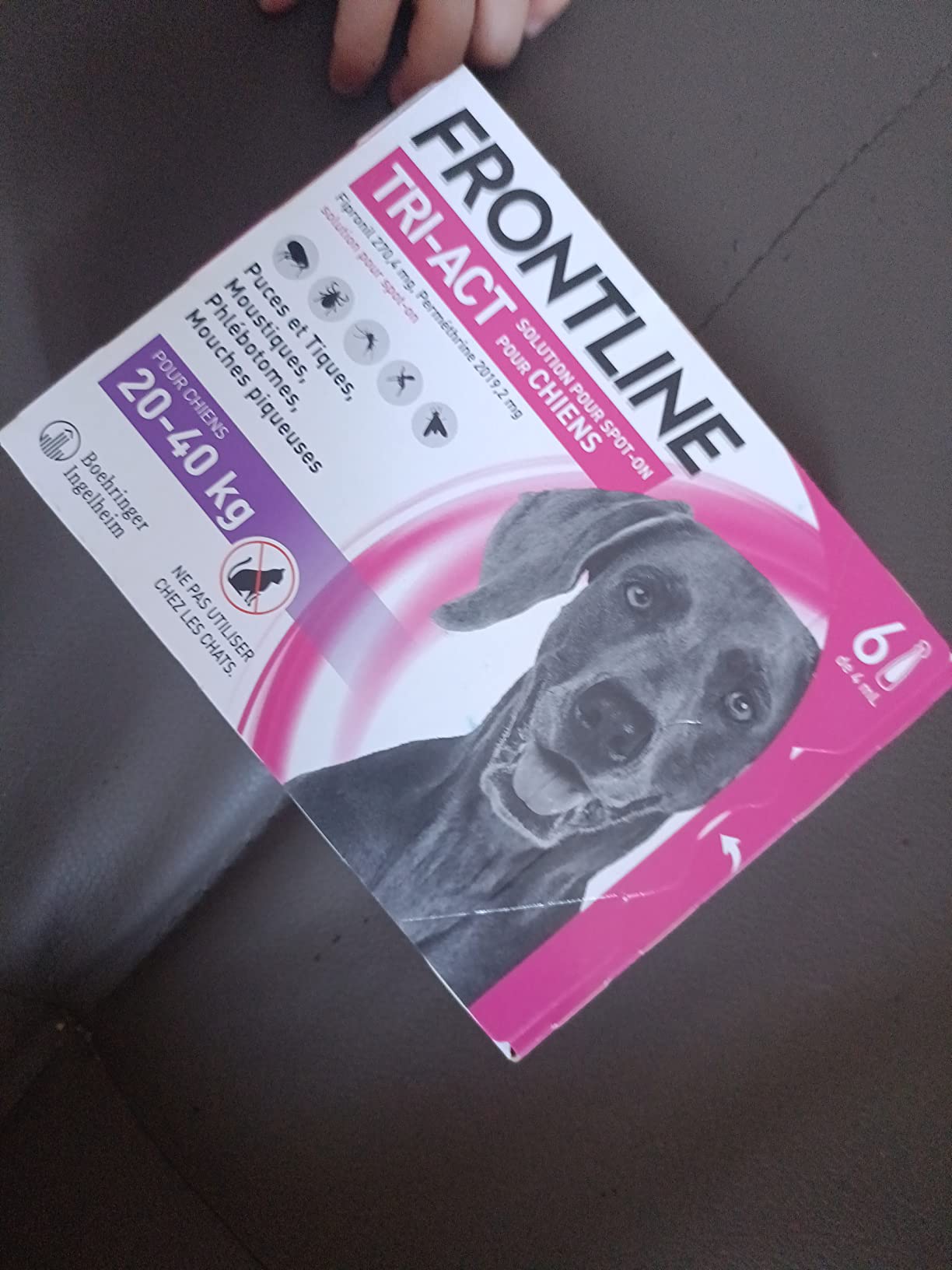 Frontline Tri-Act Chien L 20-40 kg antiparasitaire 6 pipettes 5 parasites
