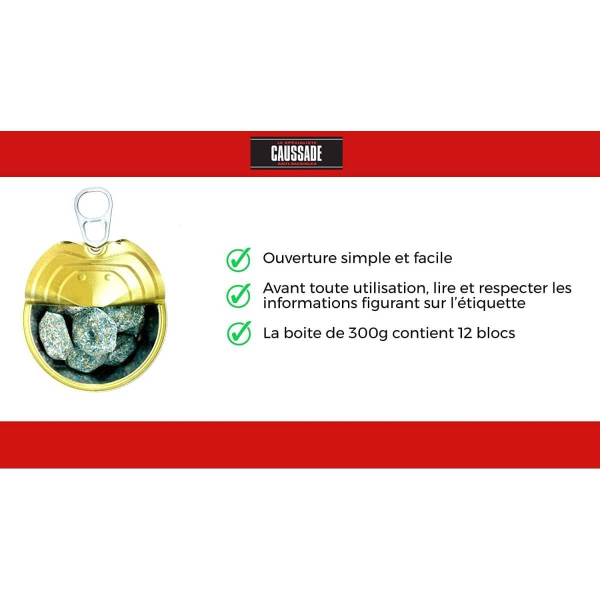 Caussade blocs pâte rats souris 12 blocs 300 g flocoumafen