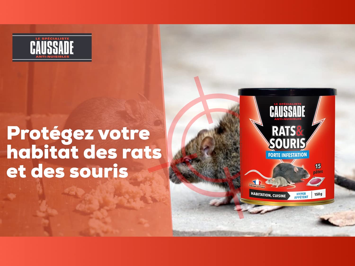 Caussade Anti-Rats & Souris pâte 10 sachets 150g forte infestation