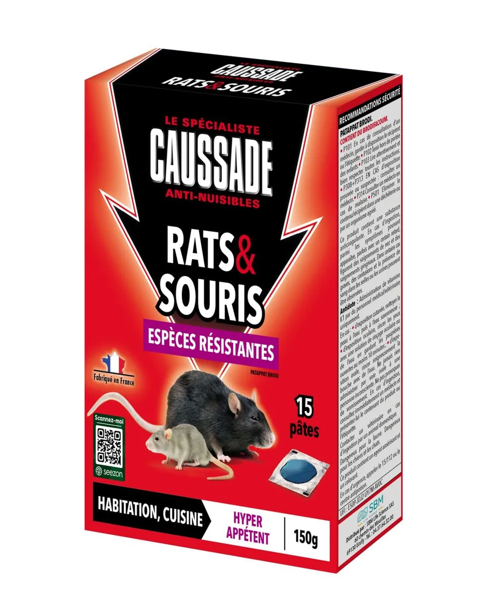 Caussade Raticide Canadien pâte anti-souris 15 sachets 150g