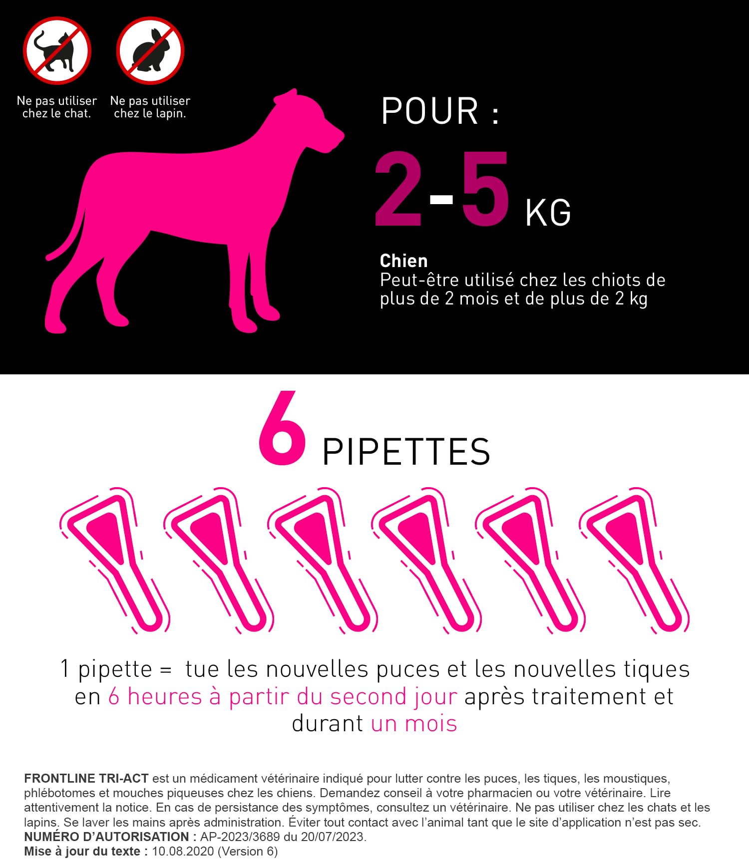 Frontline Tri-Act XS pipettes chien 2-5 kg 6 pipettes 5 parasites