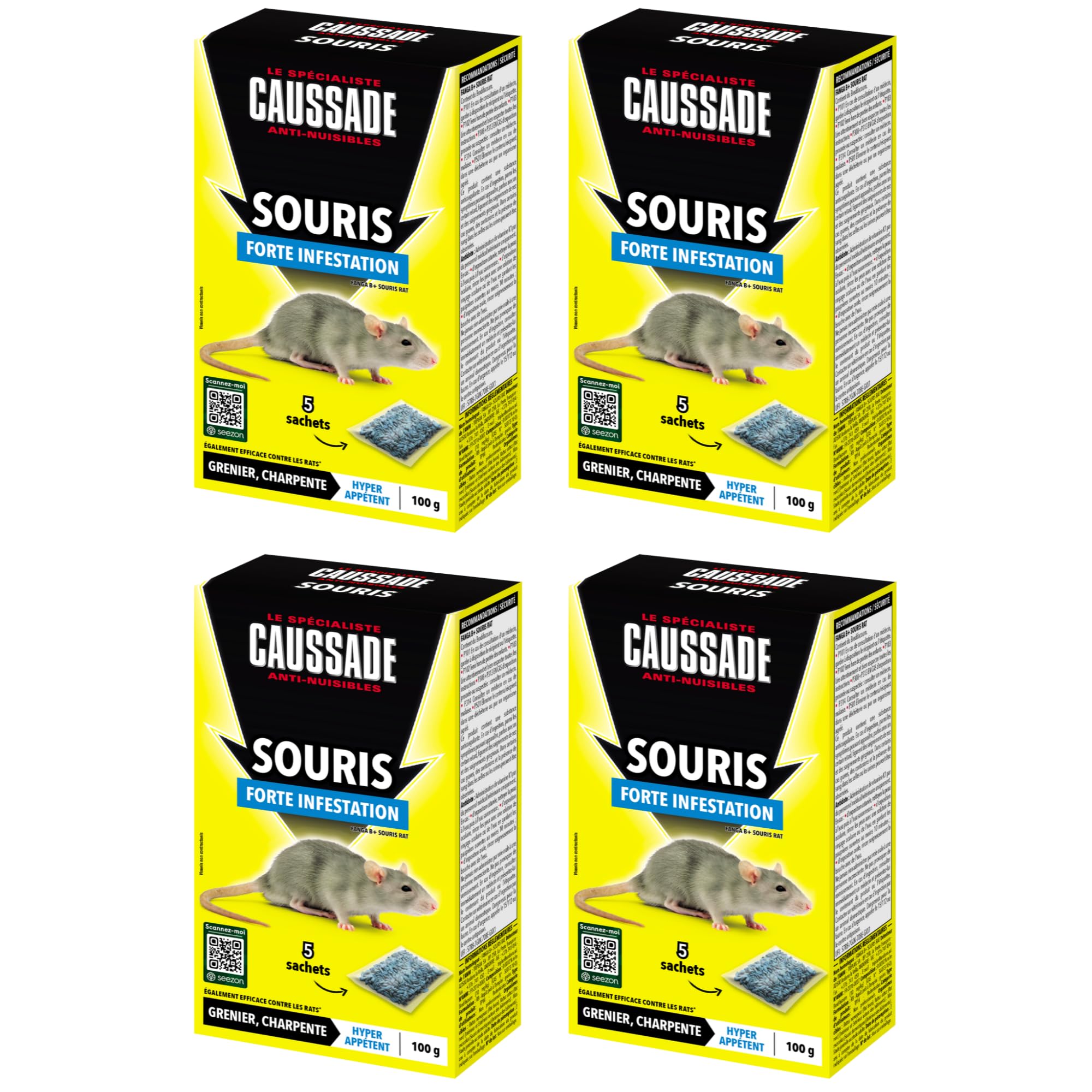 Caussade Anti-Souris souricide 5 sachets 100 g céréales infestation