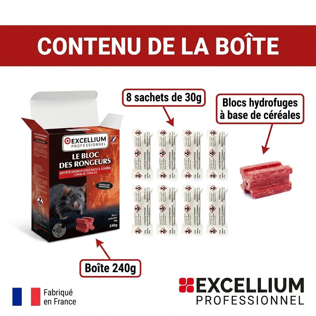 Excellium bloc appâts anti-rats souris 240 g hydrofuge