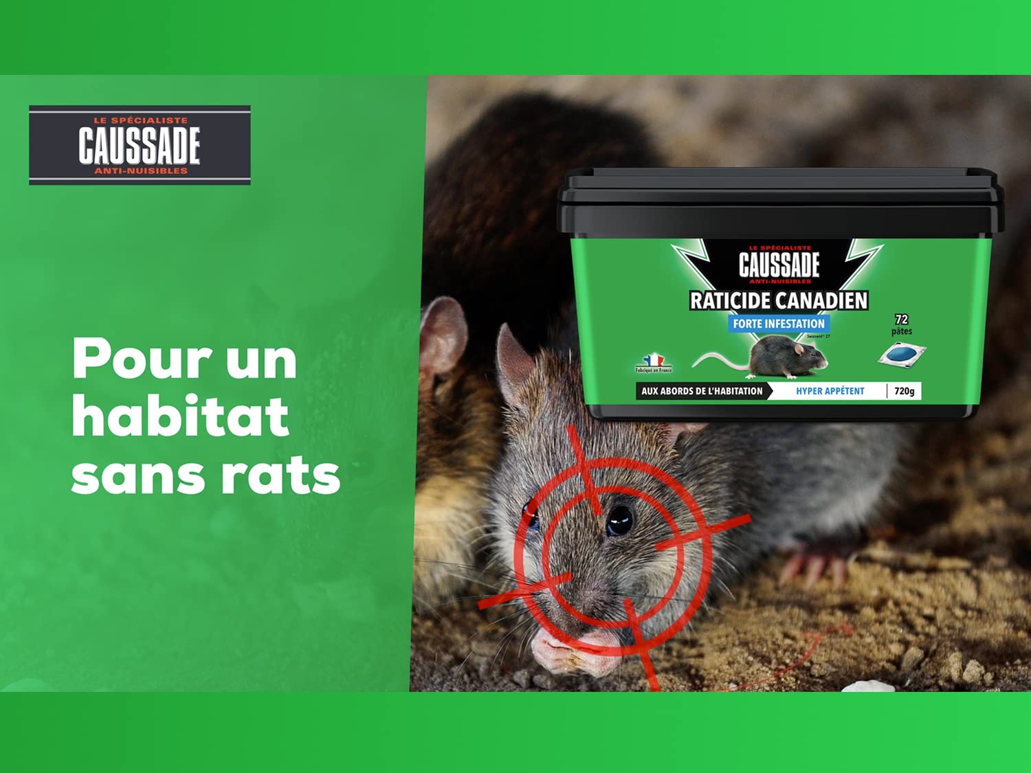 Caussade Raticide Canadien pâtes anti-rats 72 appâts 720 g