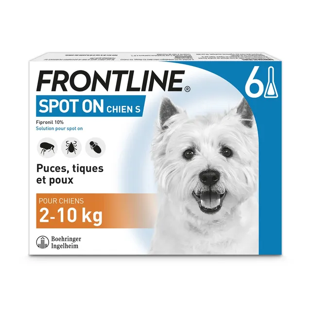 Frontline Spot On chien 2-10kg 6 pipettes puces tiques