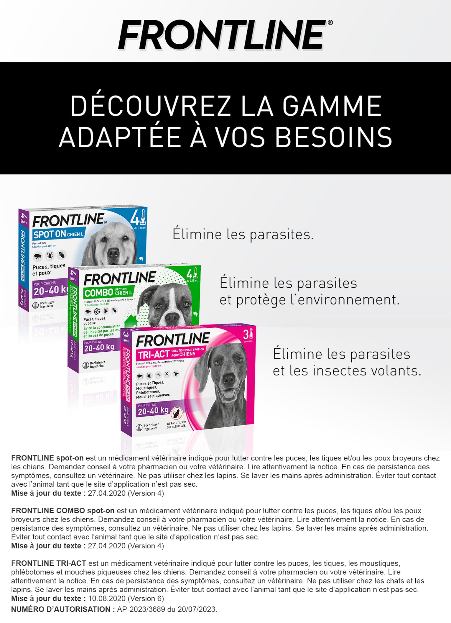 Frontline Combo Chien +40 kg anti-puces 6 pipettes