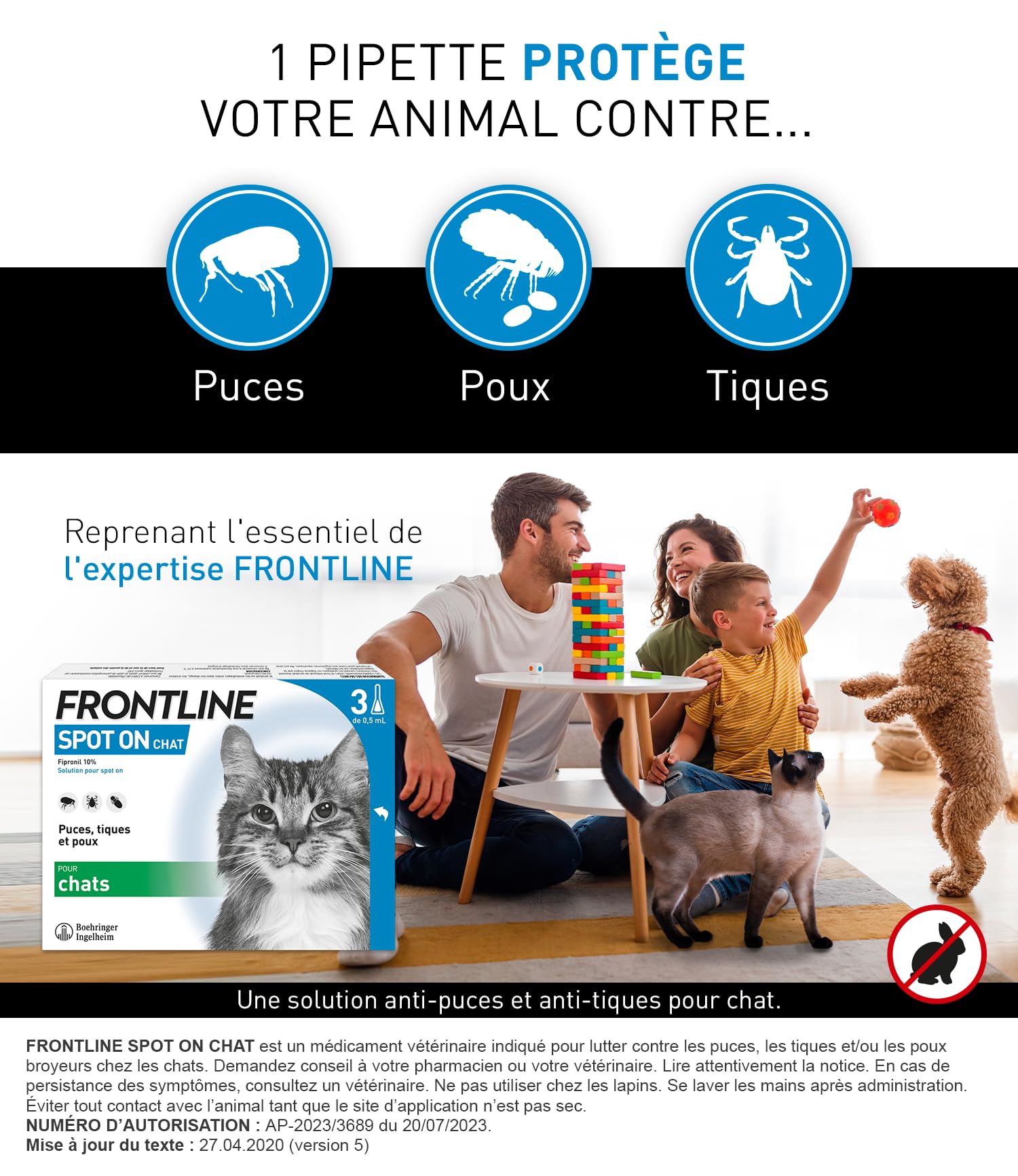 Frontline Spot On Chat antiparasitaire 3 pipettes puces tiques