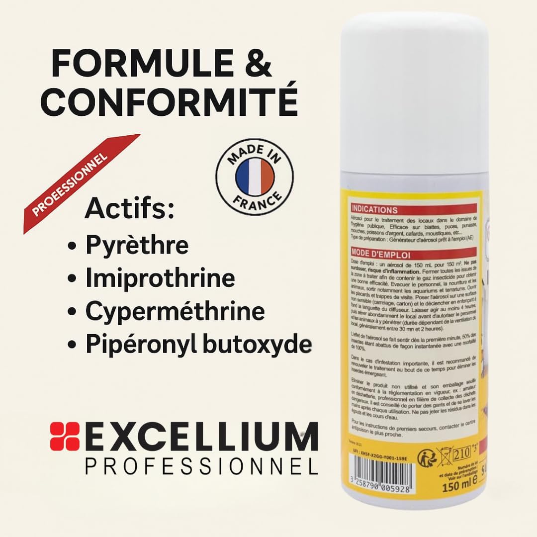 Excellium Professionnel fumigène 500 ml anti-cafards 60 m²
