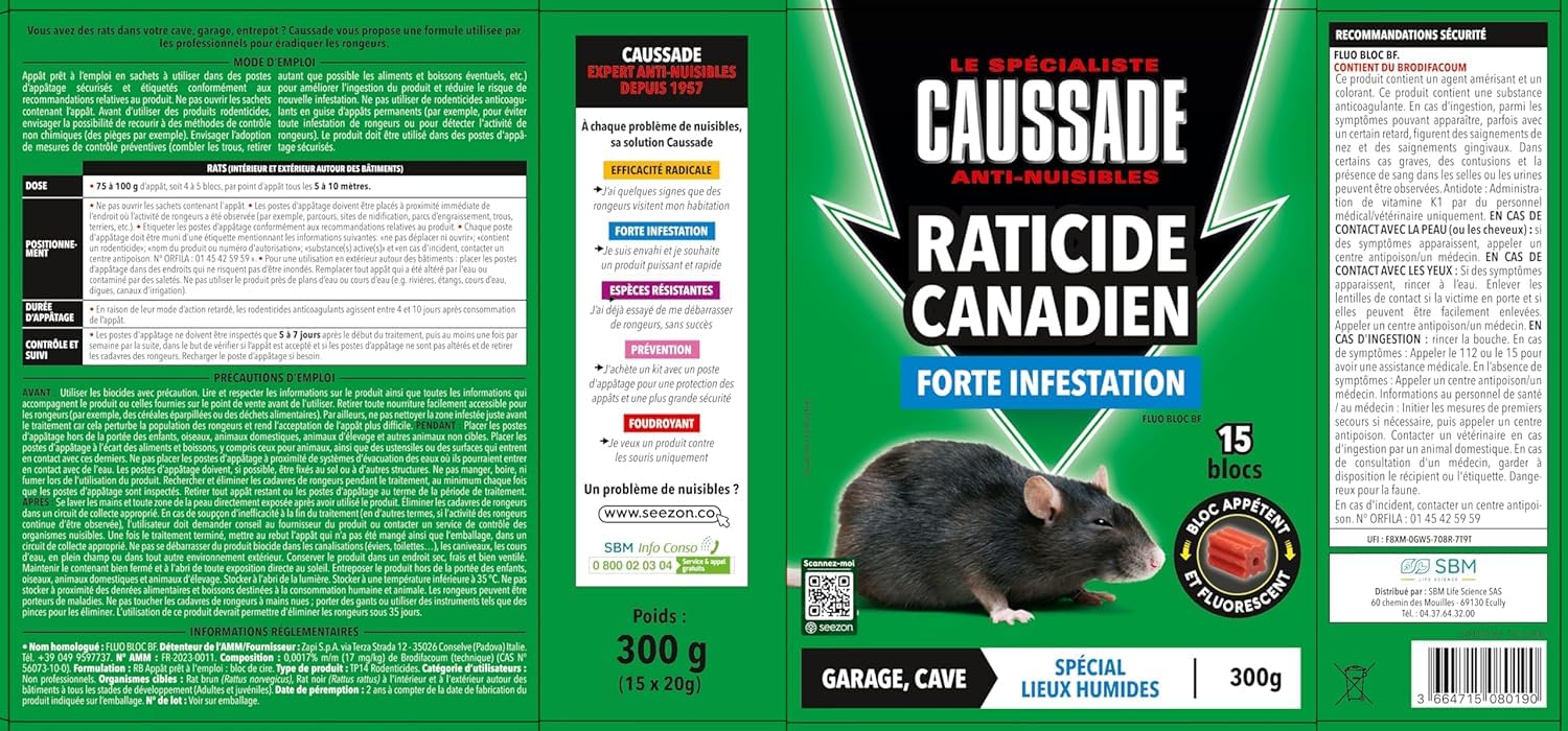 Caussade Raticide Canadien blocs 300g 10 blocs 1 unité