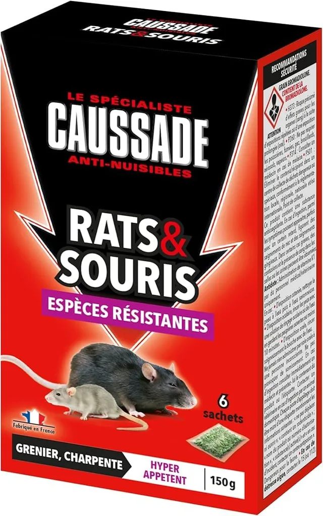 Caussade Anti-Rats & Souris CARSCBR150 raticide céréales 150g résistants