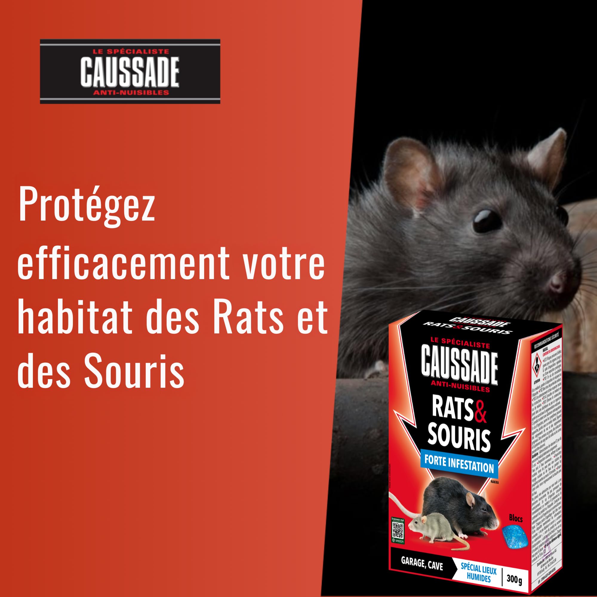 Caussade Anti-Rats Souris 10 blocs appât 300 g humide