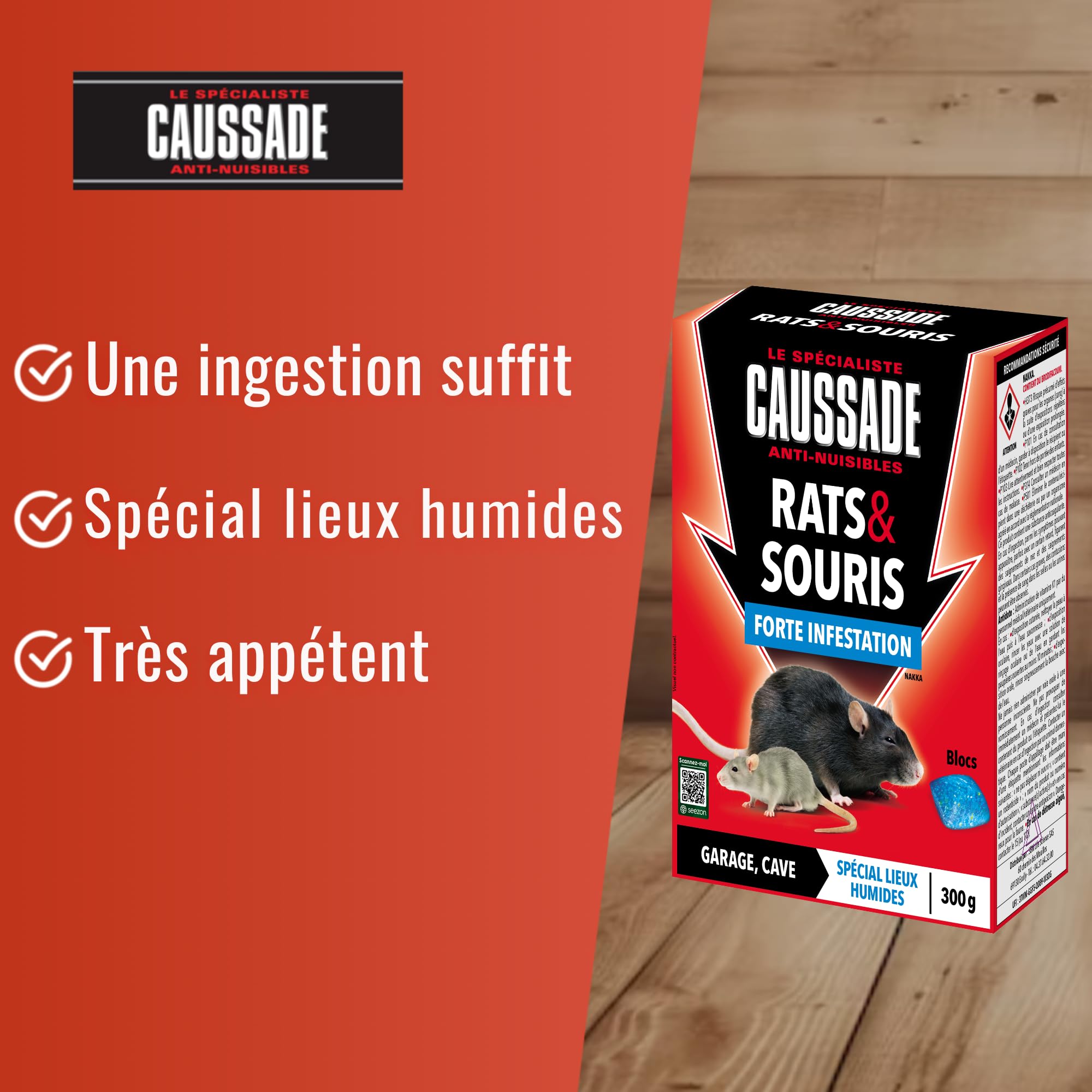 Caussade Anti-Rats Souris 10 blocs appât 300 g humide