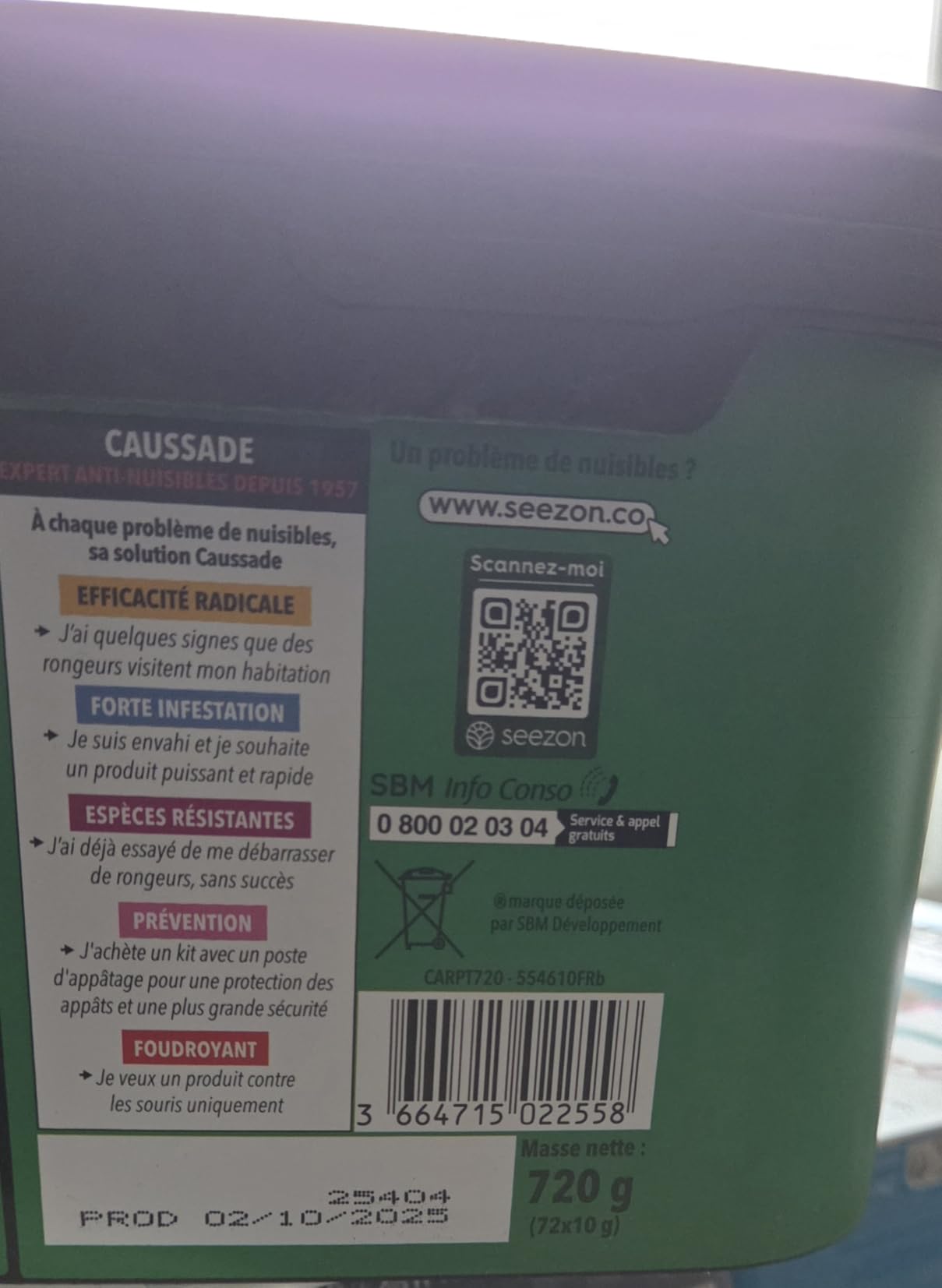 Caussade Raticide Canadien pâtes anti-rats 72 appâts 720 g